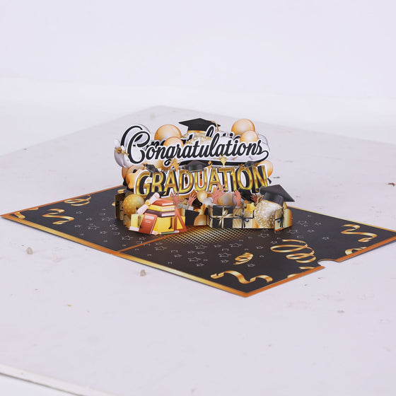 Black Gold Balloon Congratulations Graduation 3D Pop Up Card