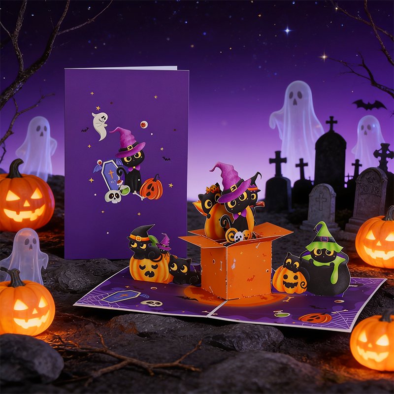 Moon Cat Box Halloween Greeting Card