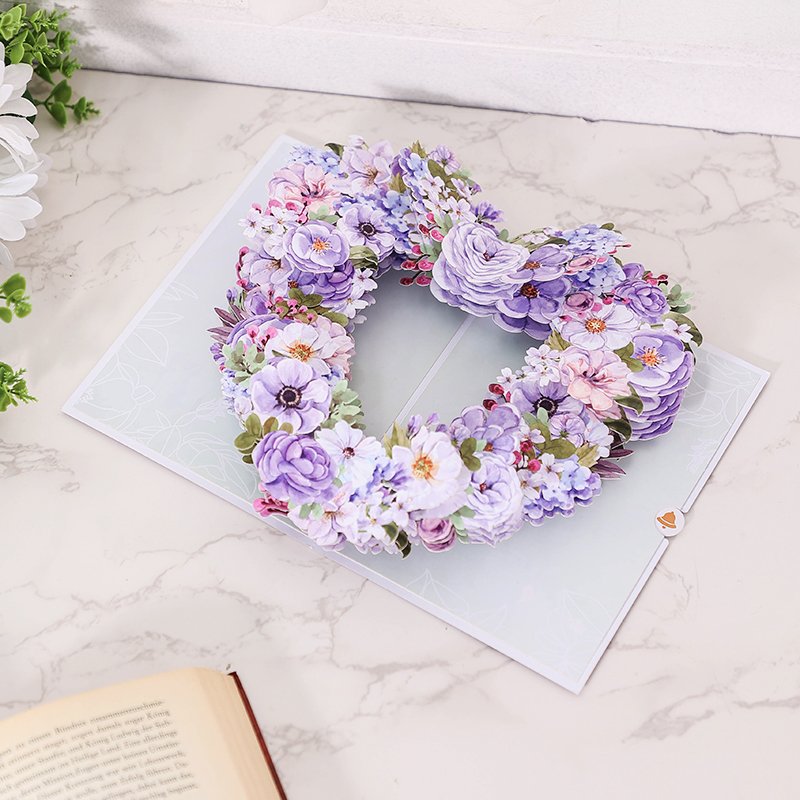 Purple Heart Floral Wreath 3D Pop Up Card