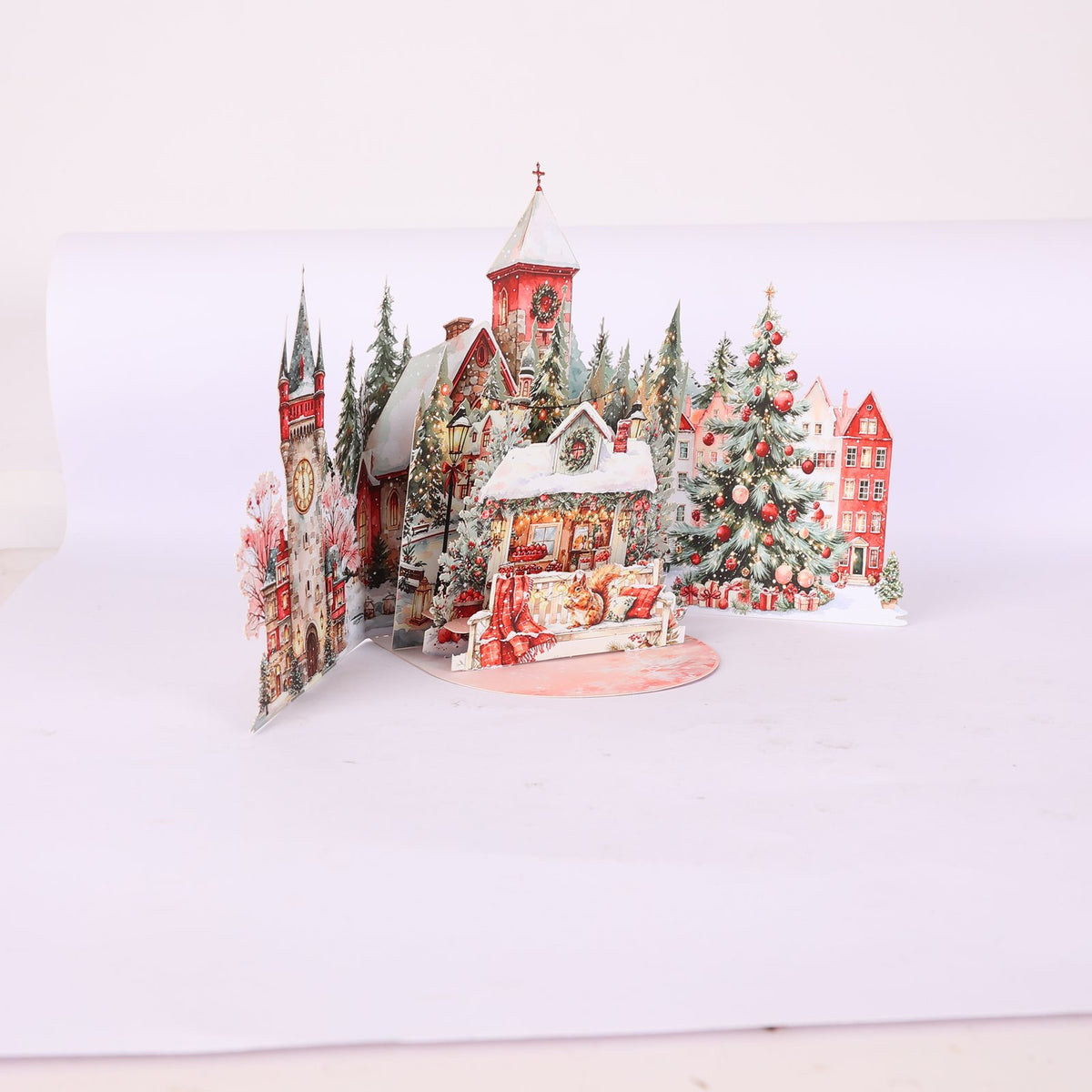 Vintage Red Christmas Double Door Pop Up Card