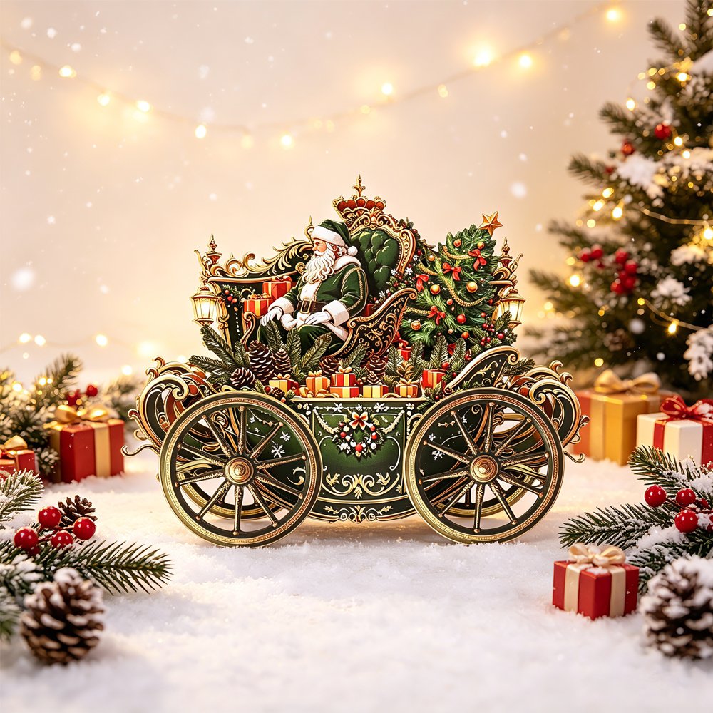 Santa Claus Green Car Ornament Greeting Card