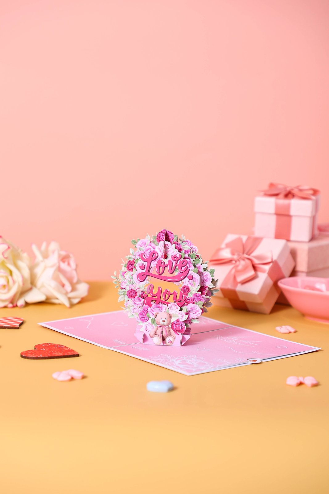 Valentine's Day Love You Rose Bear 3D Pop Up Card