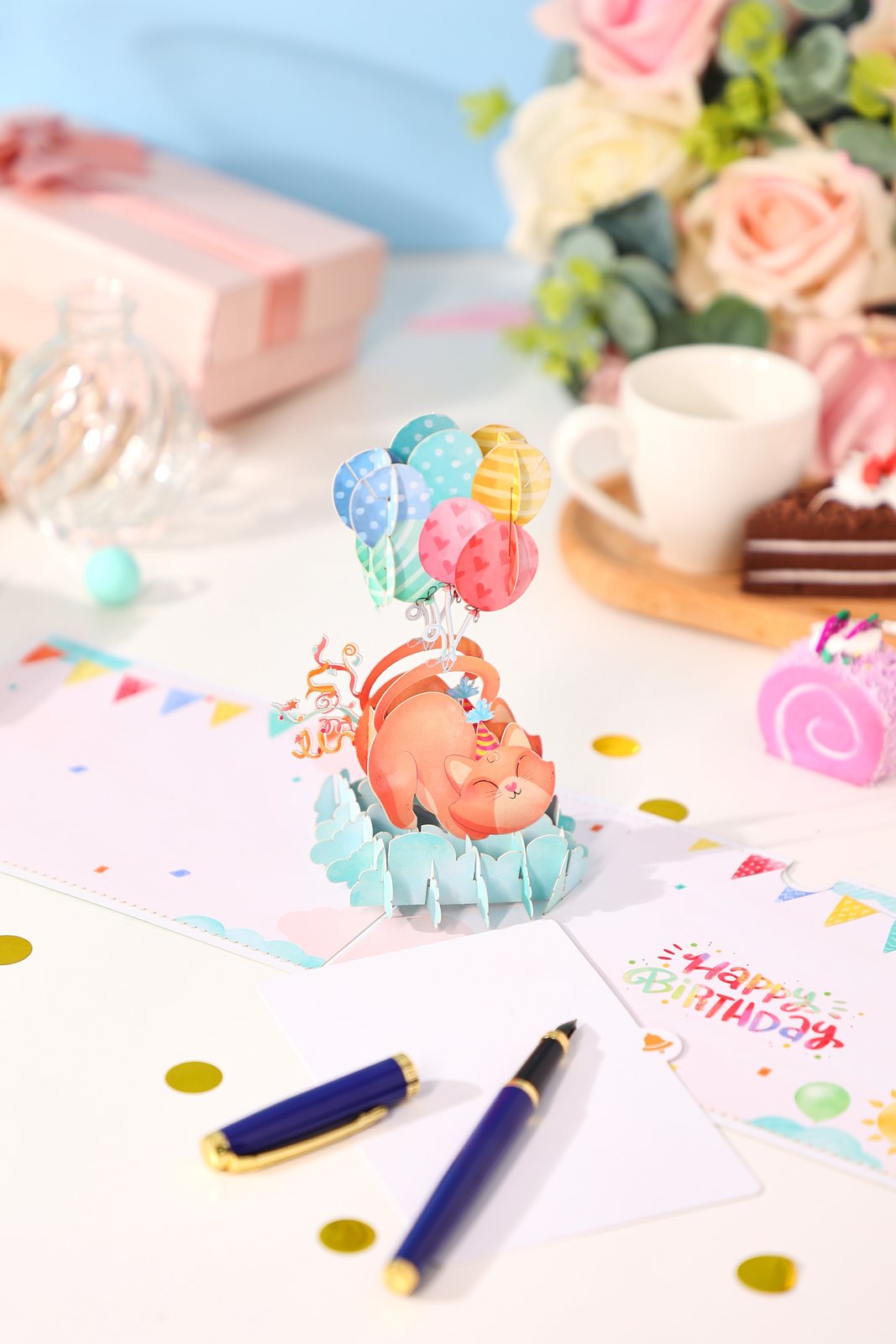 Cat Balloon Birthday 3D Pop Up Card