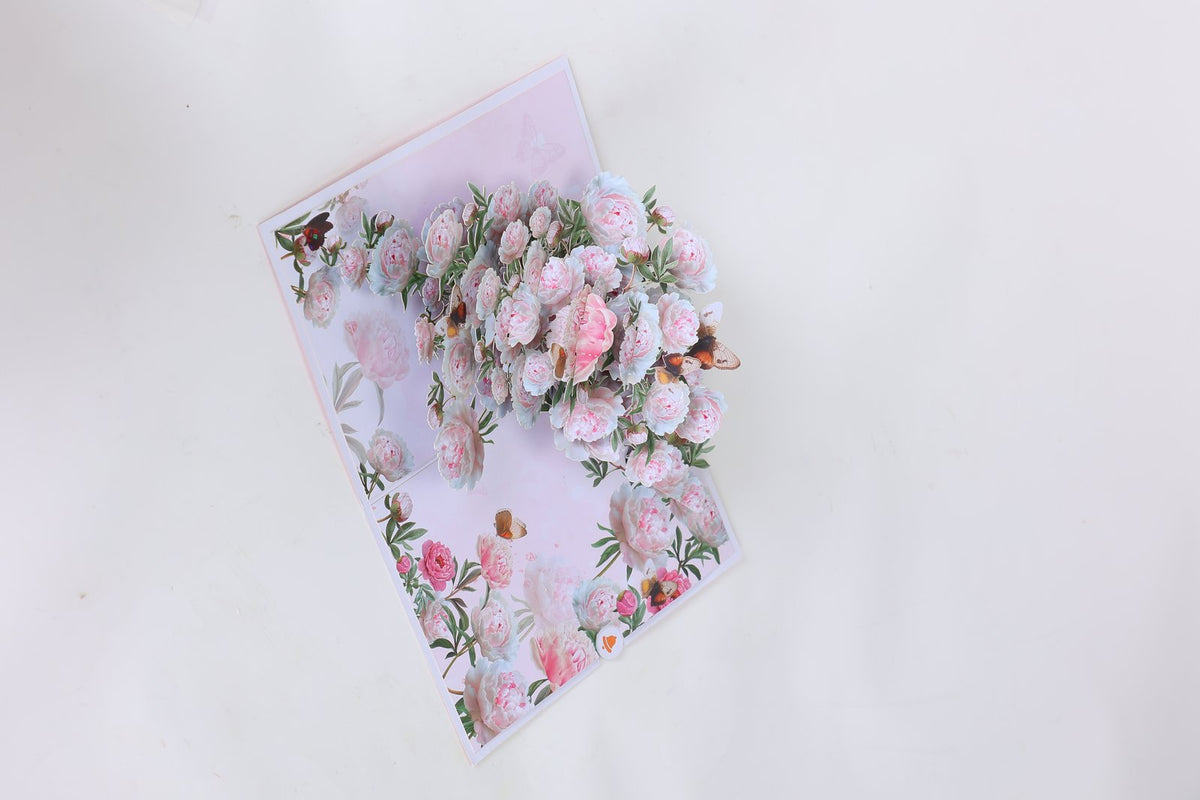 Pink Peony Floral Branch Greeting Card