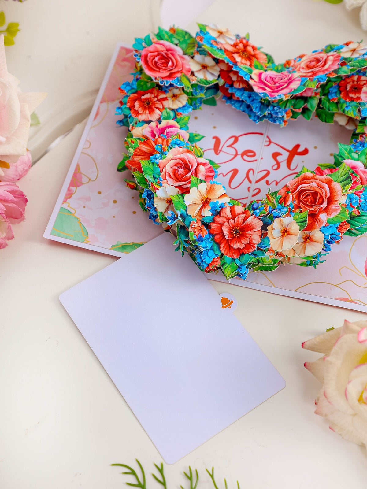 Best Mom Heart Floral Wreath Greeting Card