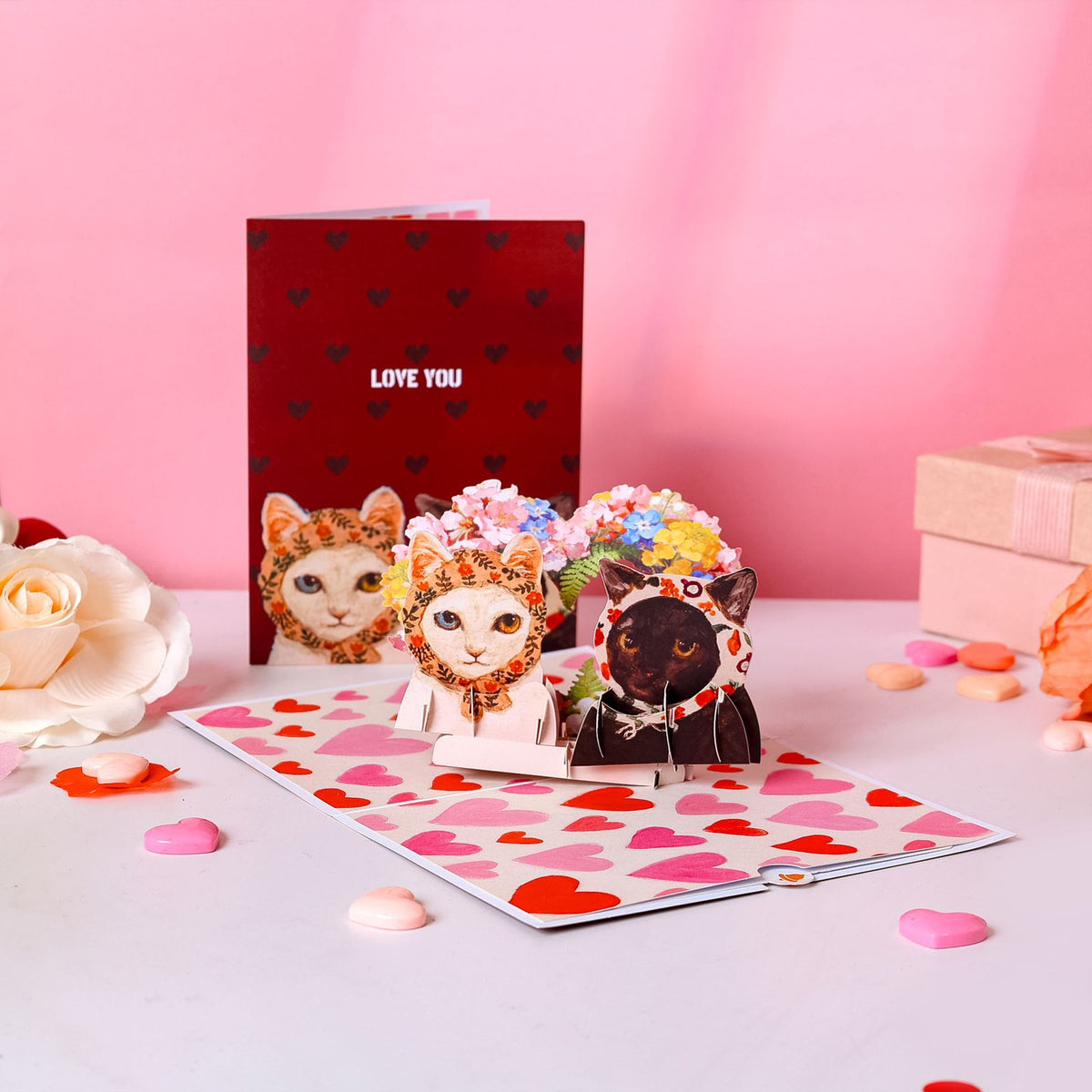 Valentine's Day Black White Cat 3D Pop Up Card