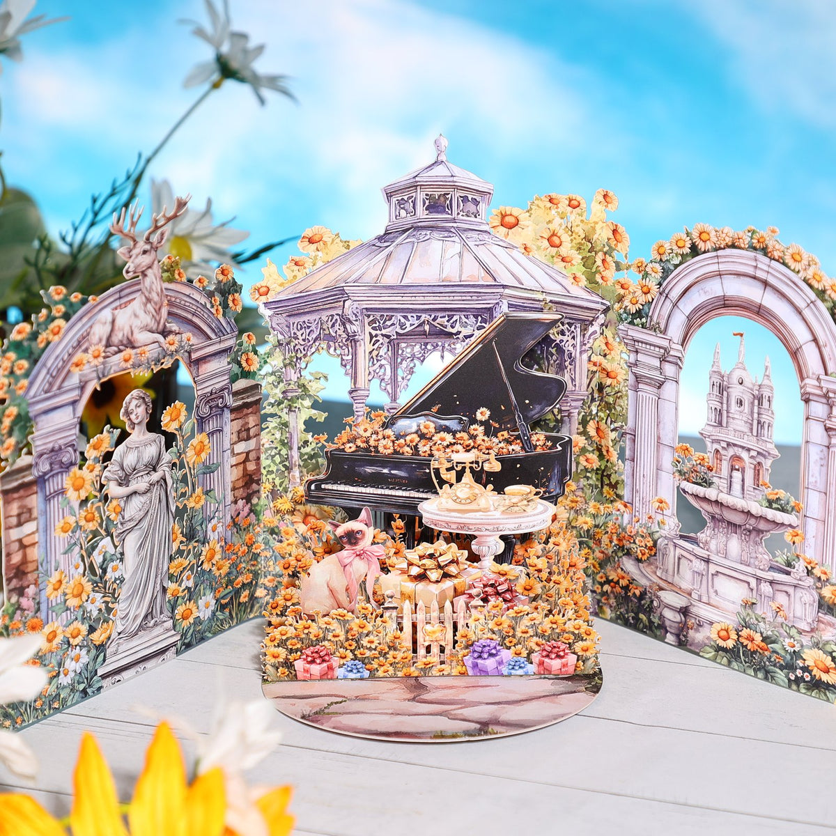 Yellow Daisy Double Door Garden 3D Pop Up Card