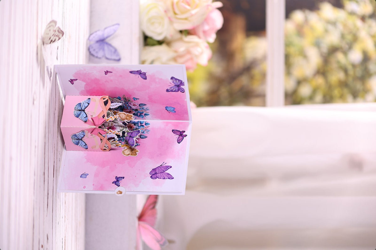 Inset Butterfly Flower Box Greeting Card