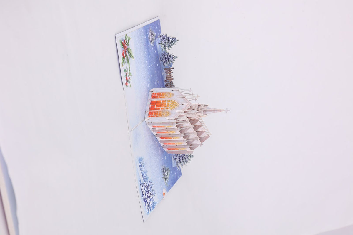 Snowy Night Church Flip Pop Up Card