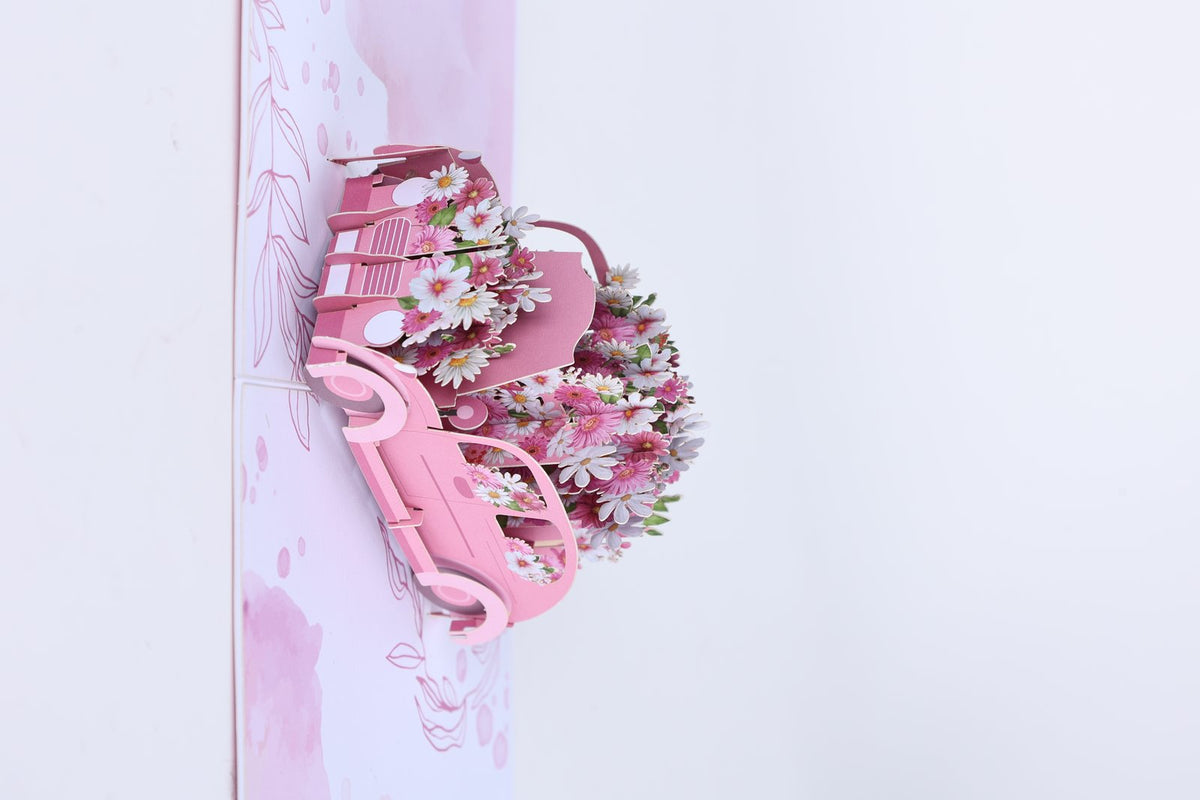Pink Daisy Flower Cart 3D Pop Up Card