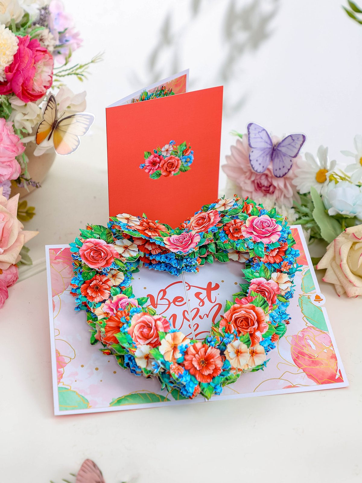 Best Mom Heart Floral Wreath Greeting Card