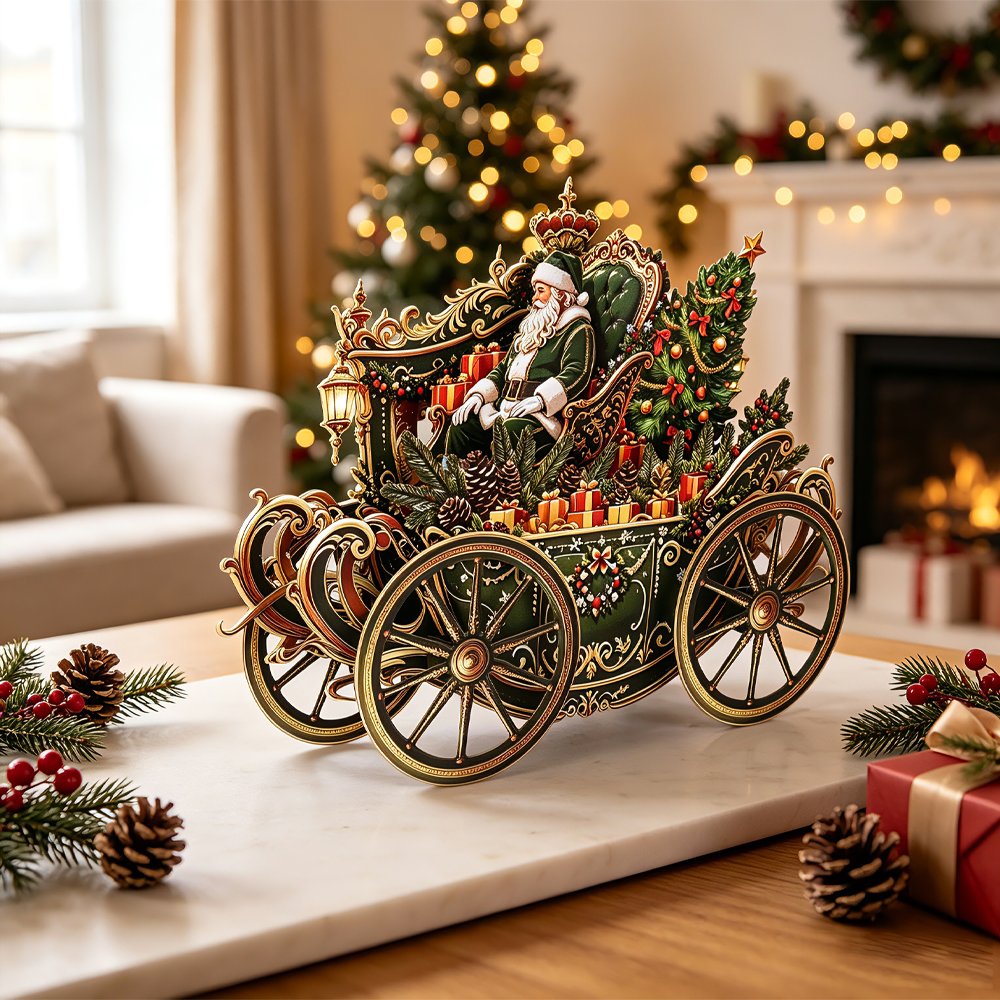 Santa Claus Green Car Ornament Greeting Card