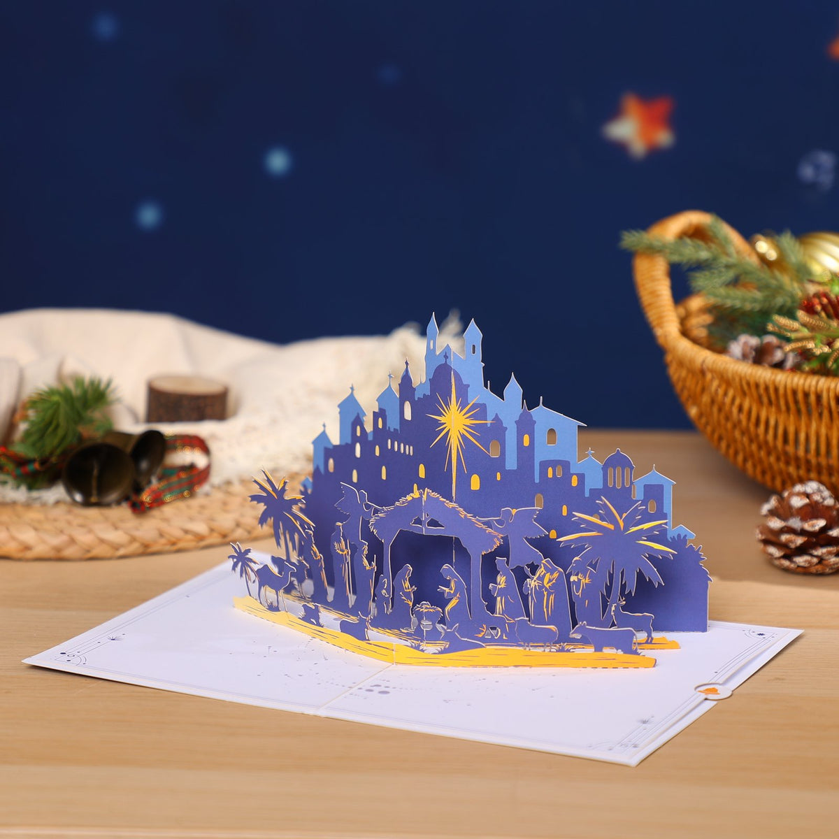 Nativity Manger Star Night Flip Pop Up Card