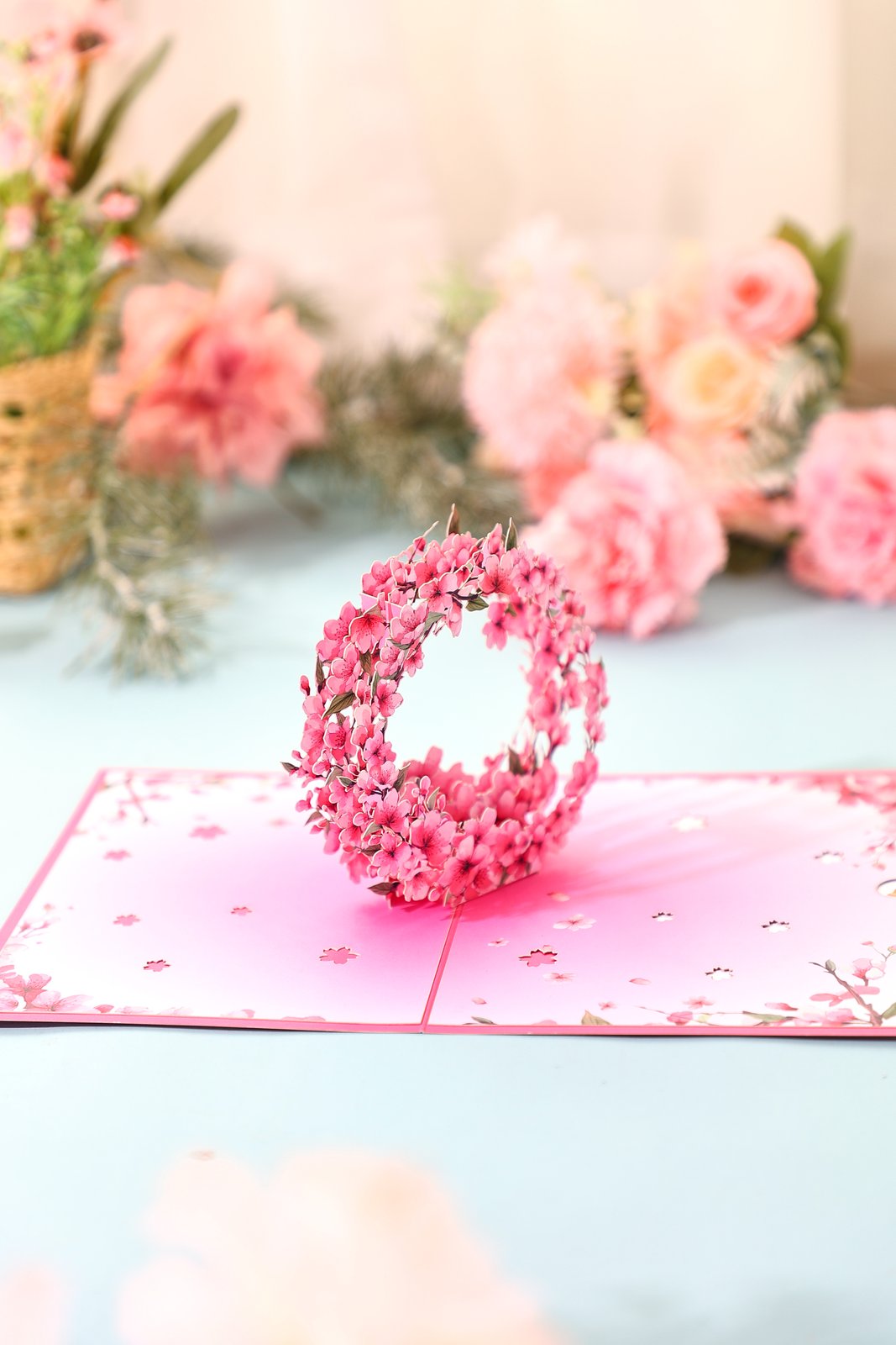 Cherry Blossom Floral Wreath Greeting Card