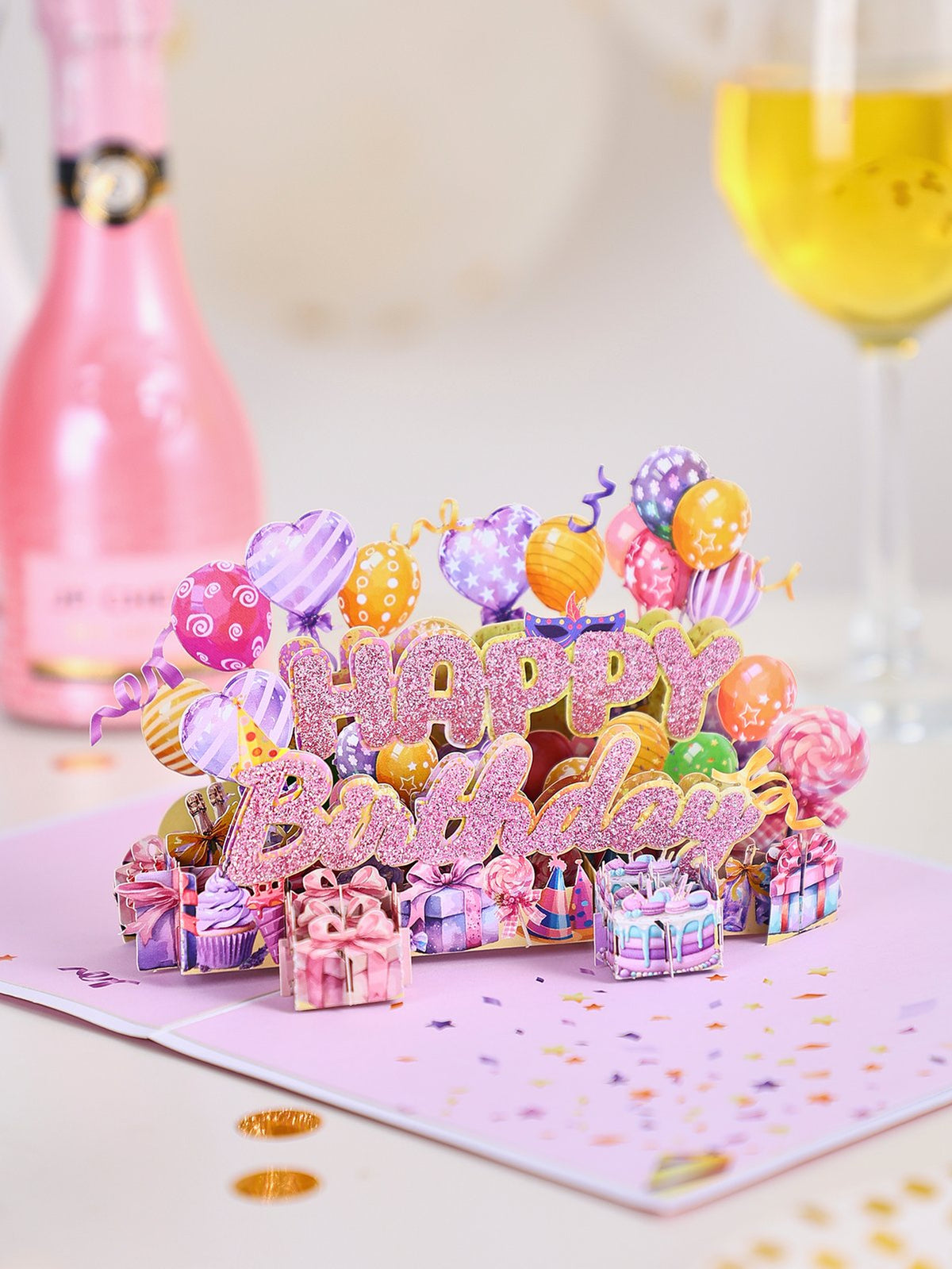 Pink Glitter Happy Birthday 3D Pop Up Card