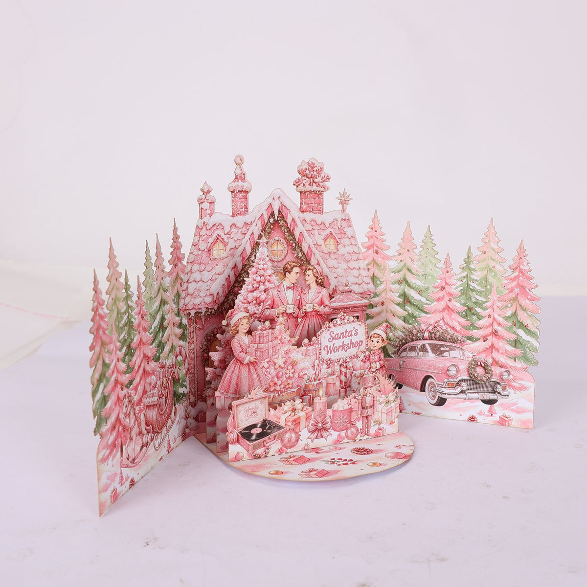 Pink Christmas Double Door Pop Up Card