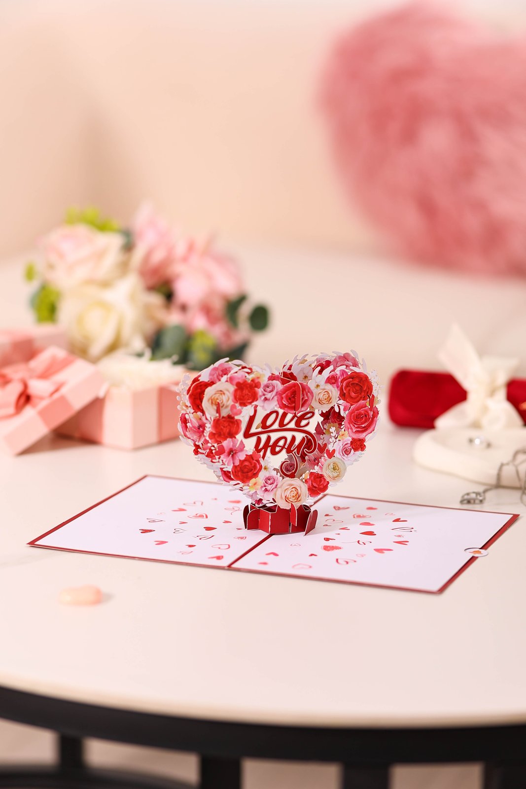 Rose Heart Floral Wreath 3D Pop Up Card