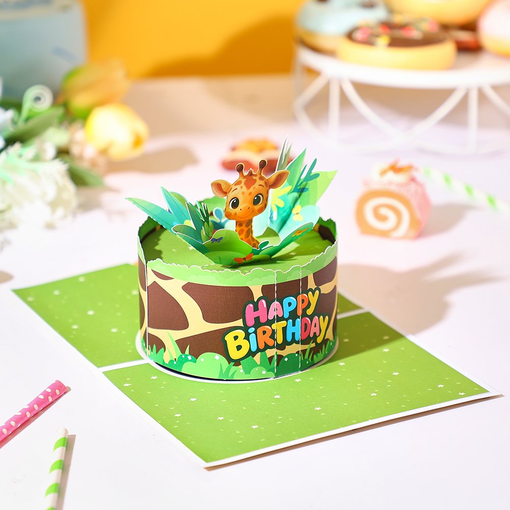 Giraffe Birthday Flip Pop Up Card