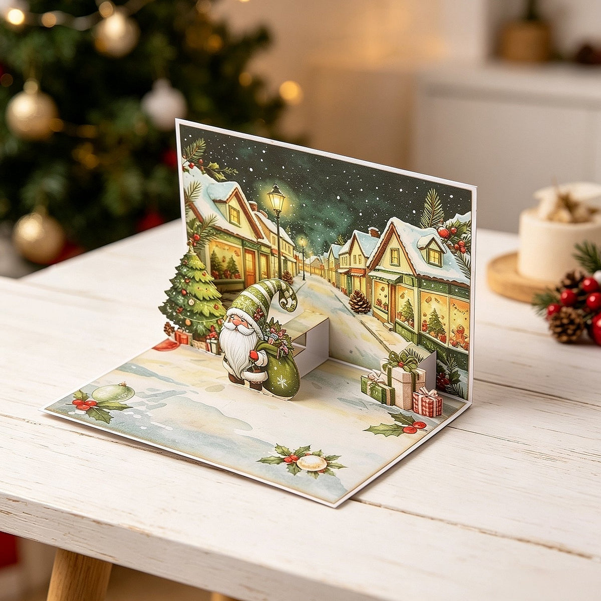 Green Christmas Gnome Greeting Card