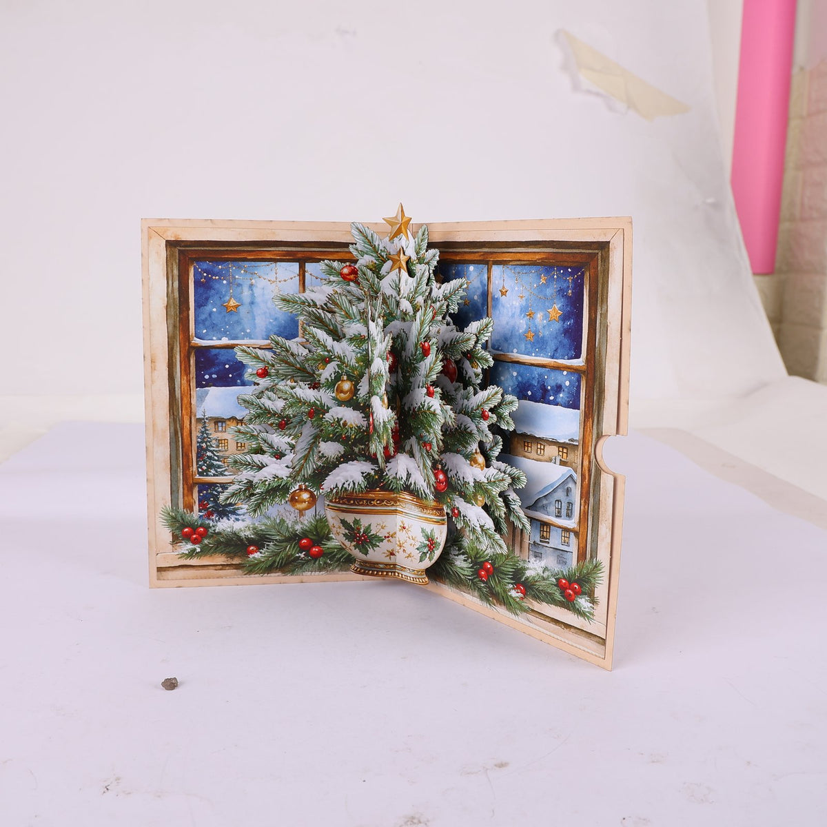 Christmas Tree Flower Vase Greeting Card