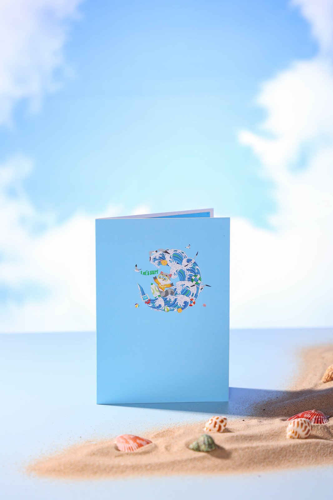 Raccoon Surfing 3D Pop Up Card