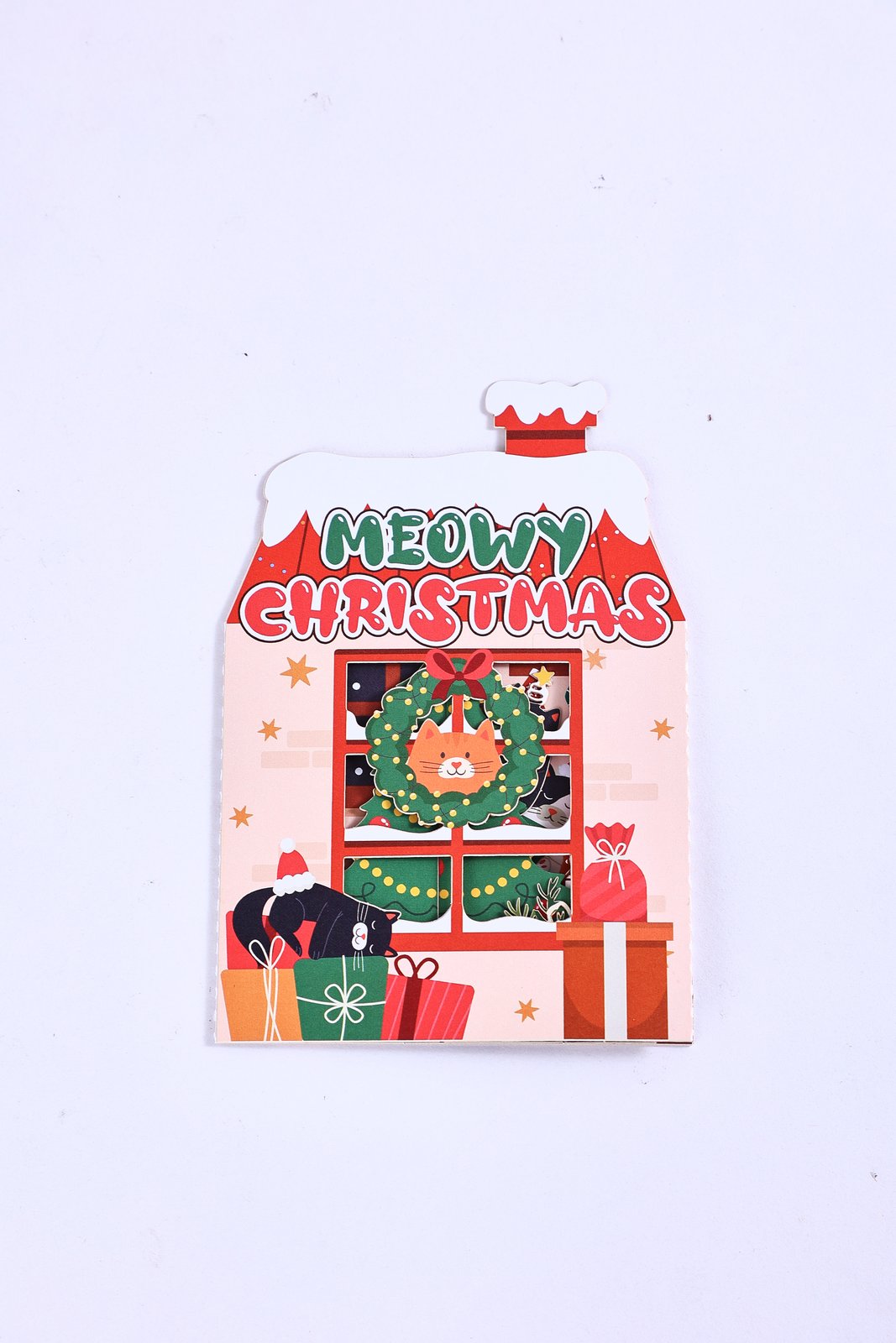 Christmas Tree Kitten Open Door 3D Pop Up Card