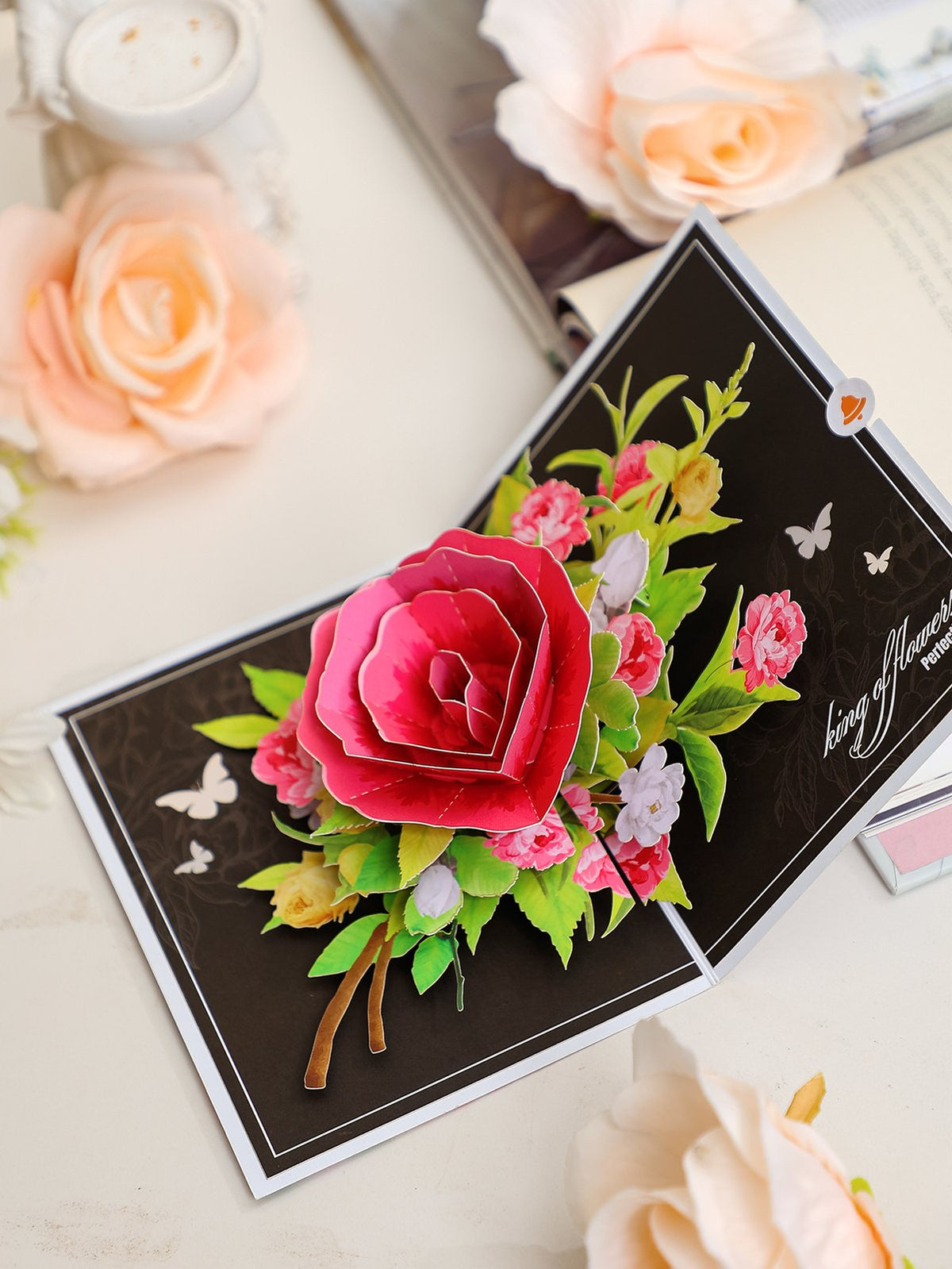 Elegant Peony Flower Floral Branch 3D Pop Up Card