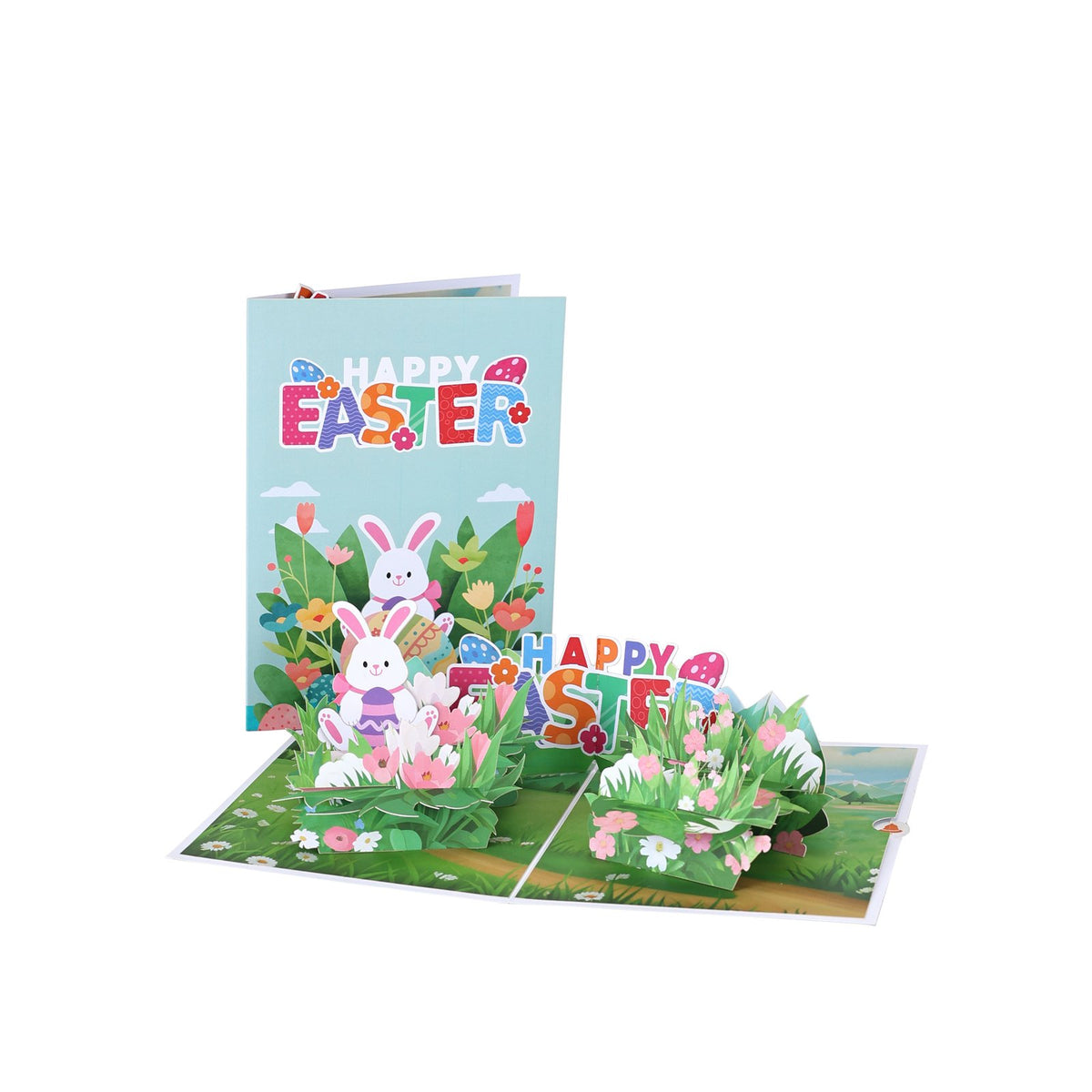 Blue Bunny Easter Egg Flip Pop Up Card