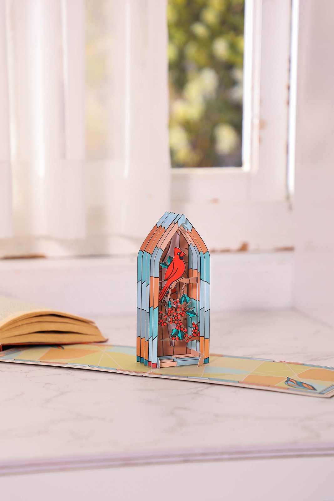 Stained Glass Cardinal 3D Pop Up Card