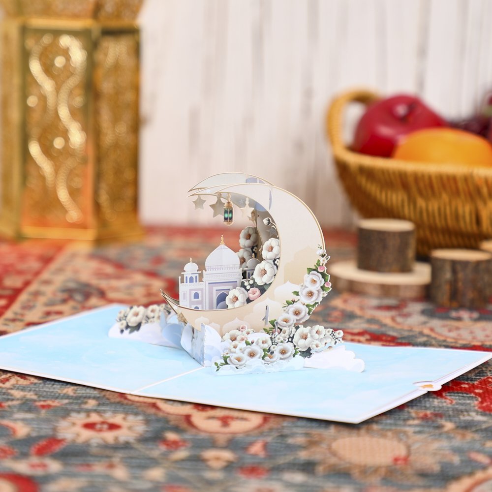 Ramadan Moon Floral Architecture 3D Pop Up Card