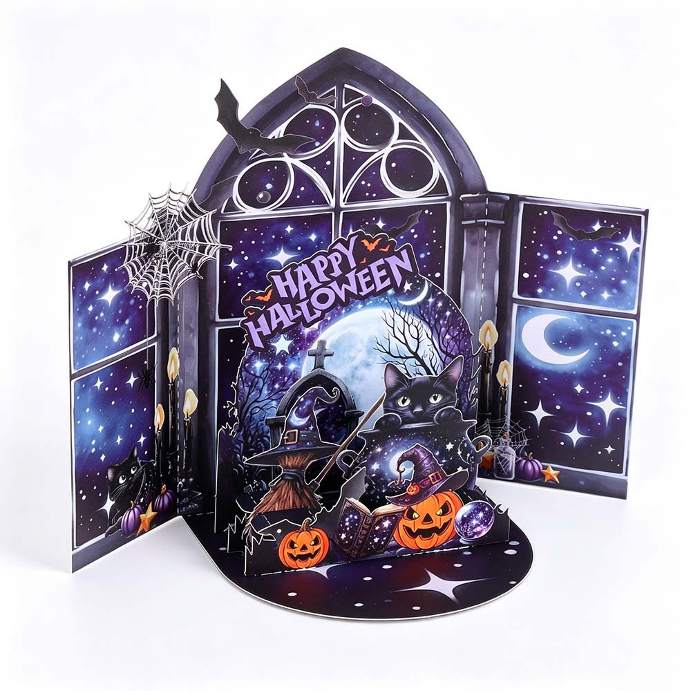 Halloween Black Cat Double Door Card