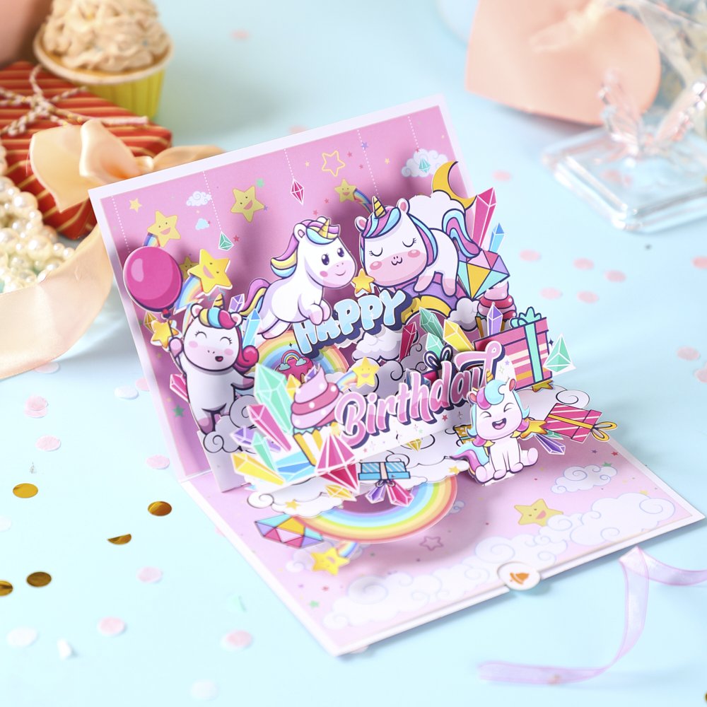 Pink Unicorn Birthday Greeting Card