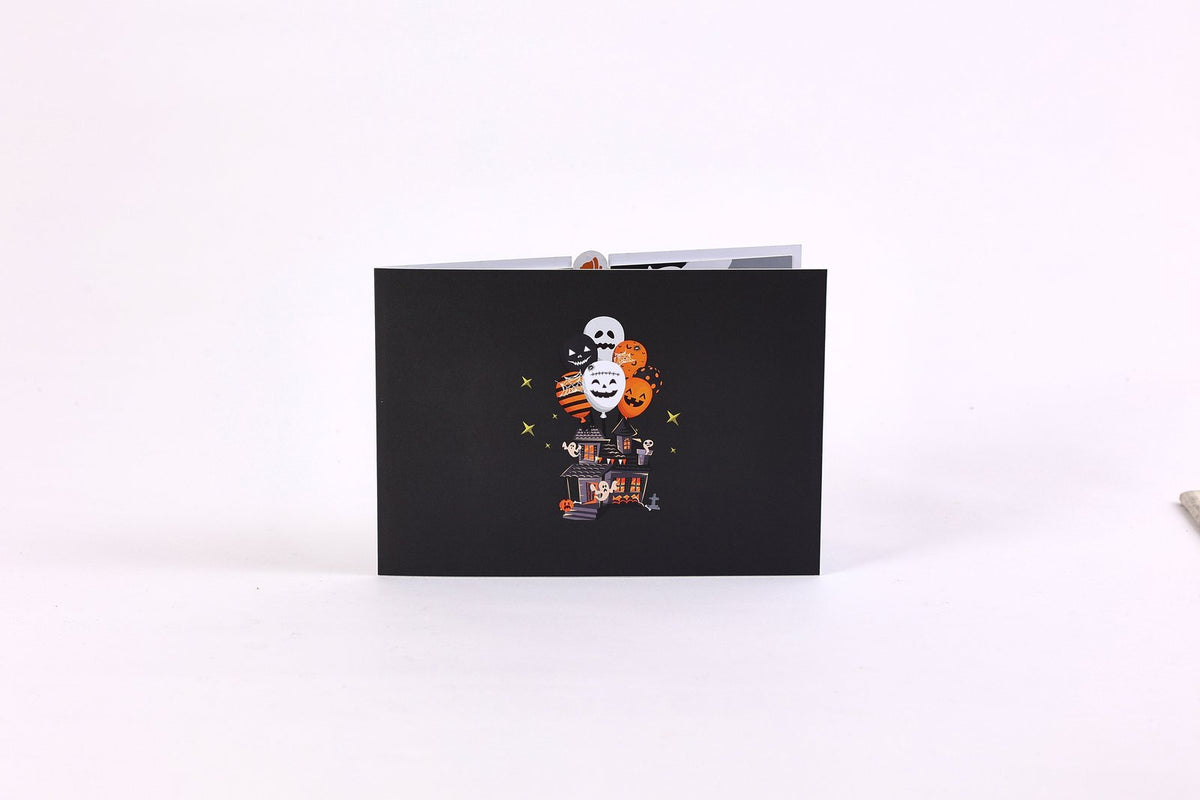 Halloween Haunted House Balloon Greeting Card