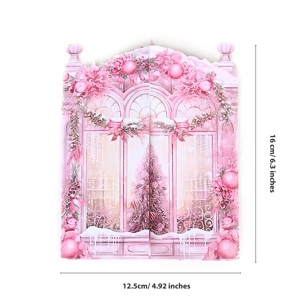 Pink Window Scene Christmas Greeting Card