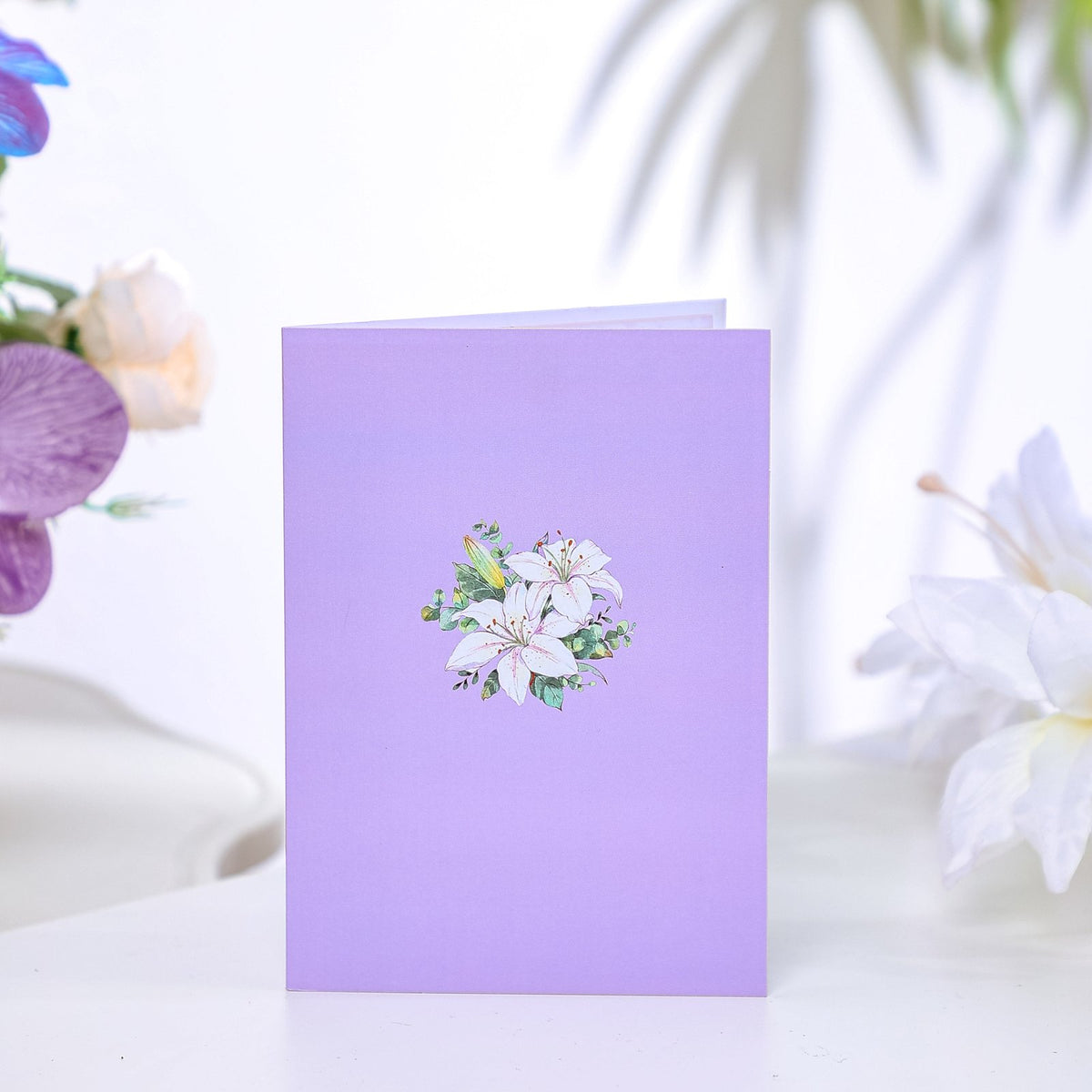 Purple Lily Floral Branch 3D Pop Up Card