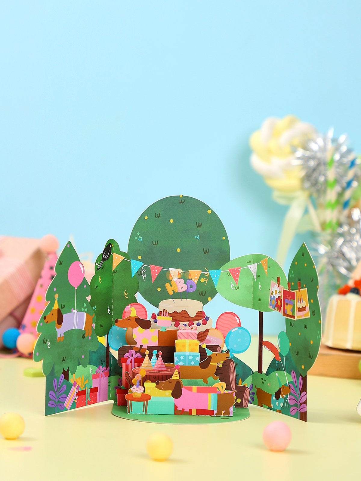 Forest Puppy Balloon Birthday Greeting Card