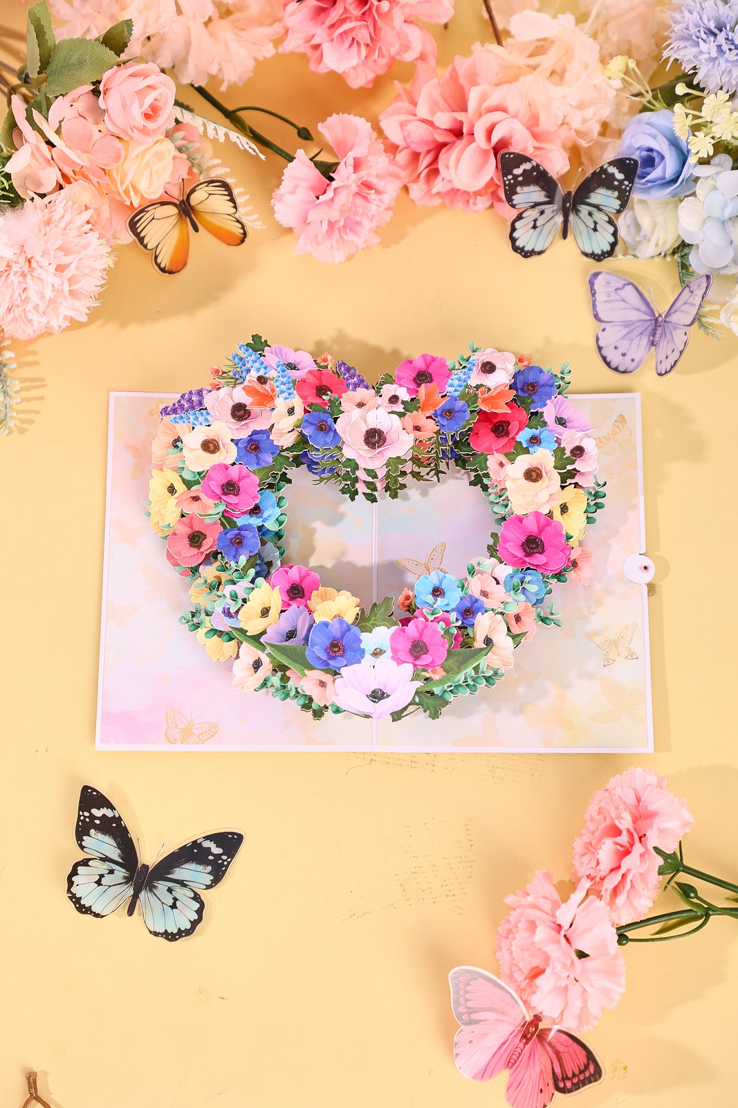 Heart Begonia Floral Wreath 3D Pop Up Card