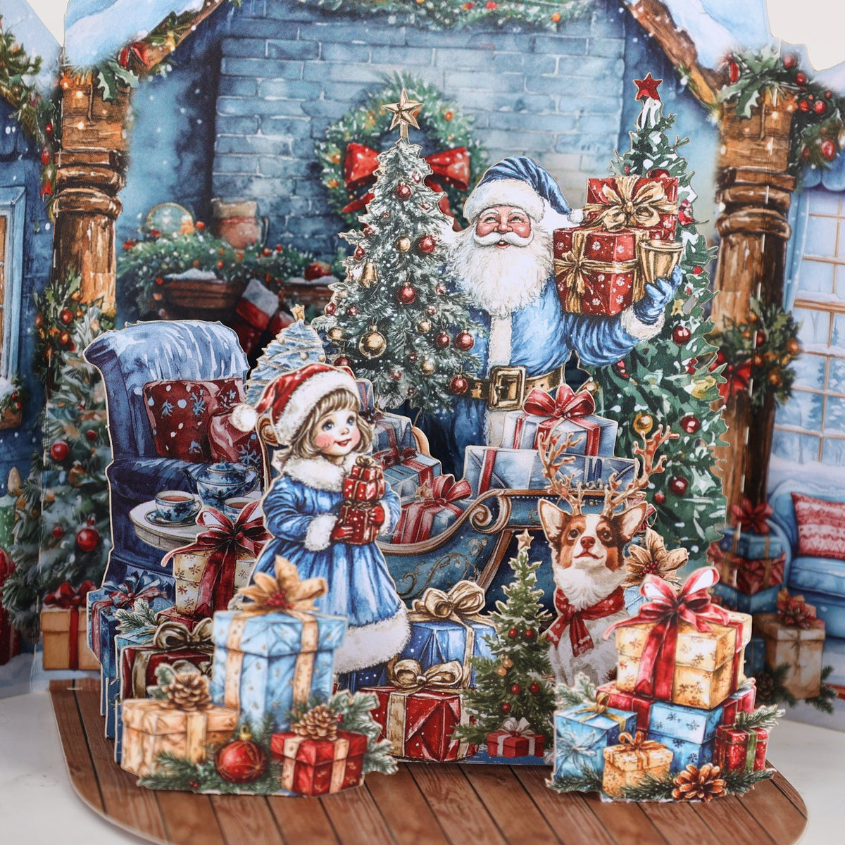 Blue Christmas Yard Double Door 3D Pop Up Card