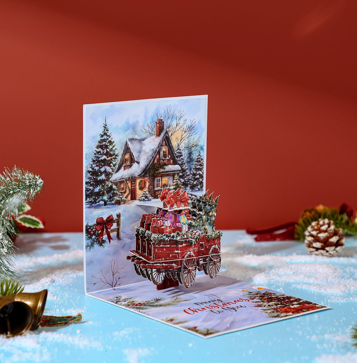 Christmas Horse Carriage Snowy Scene 3D Pop Up Card