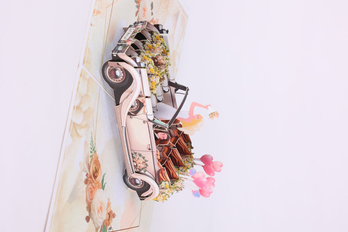 Wedding Vintage Car Flip Pop Up Card