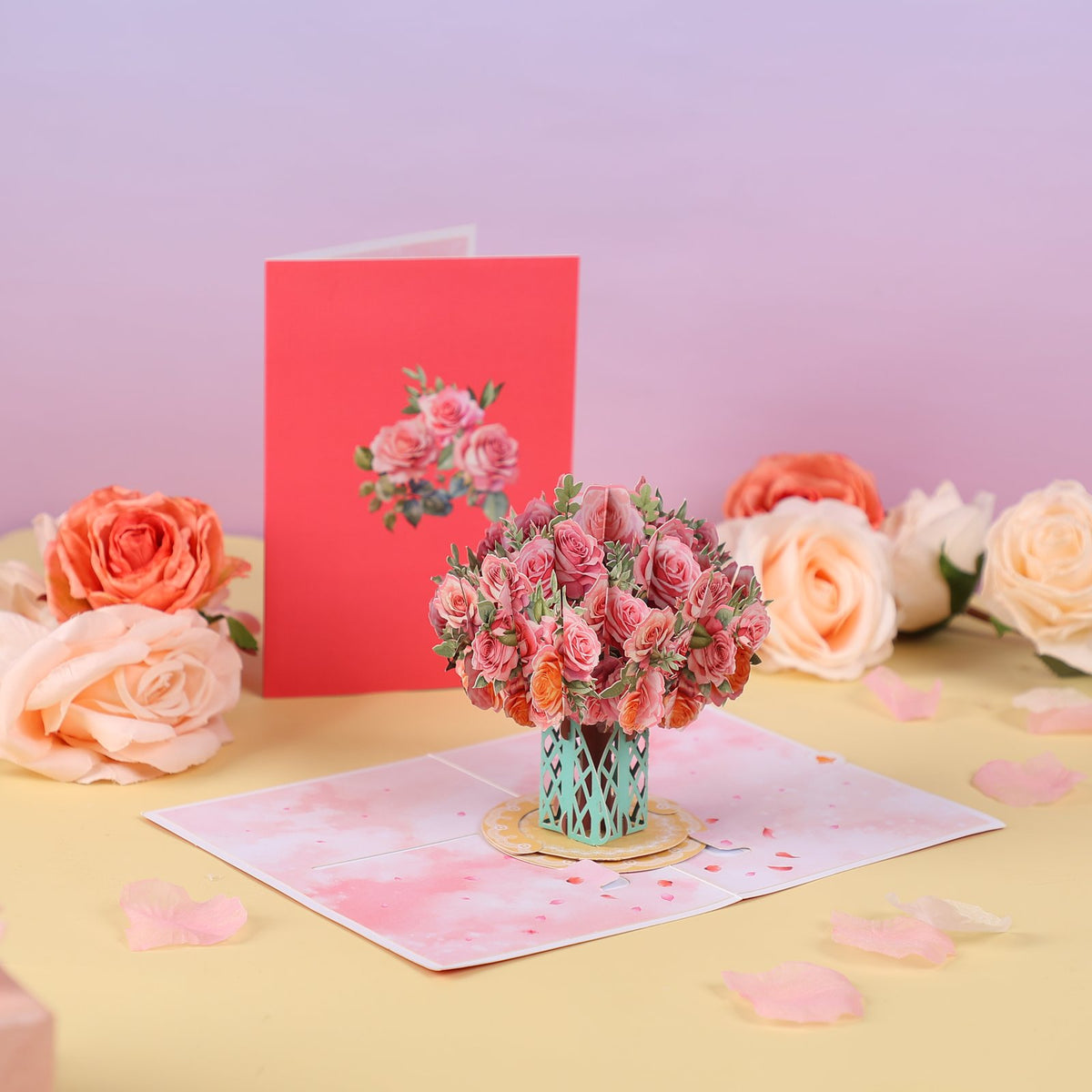 Rose Bouquet Gift Box 3D Pop Up Card