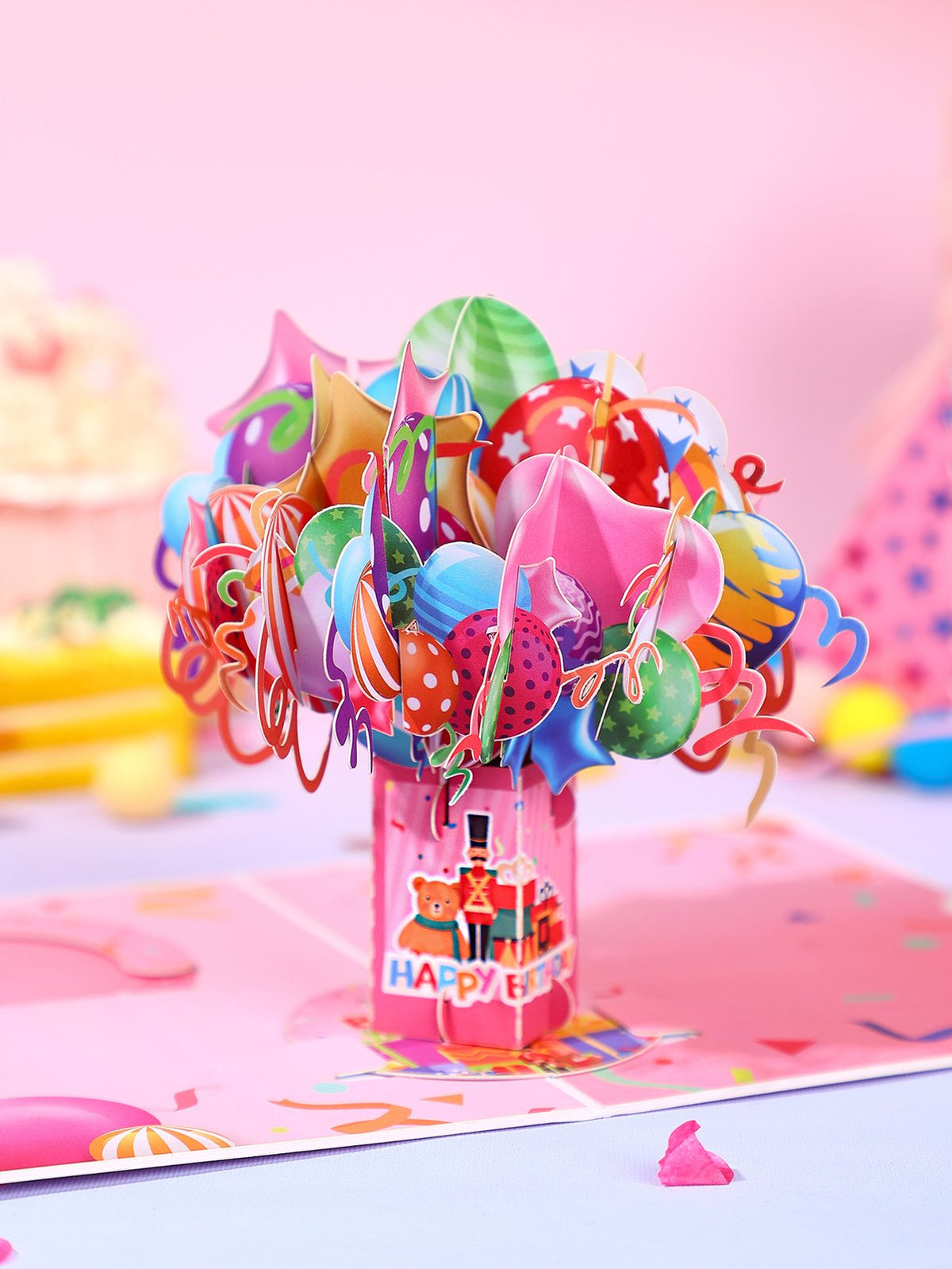 Pink Birthday Balloon Flip Pop Up Card