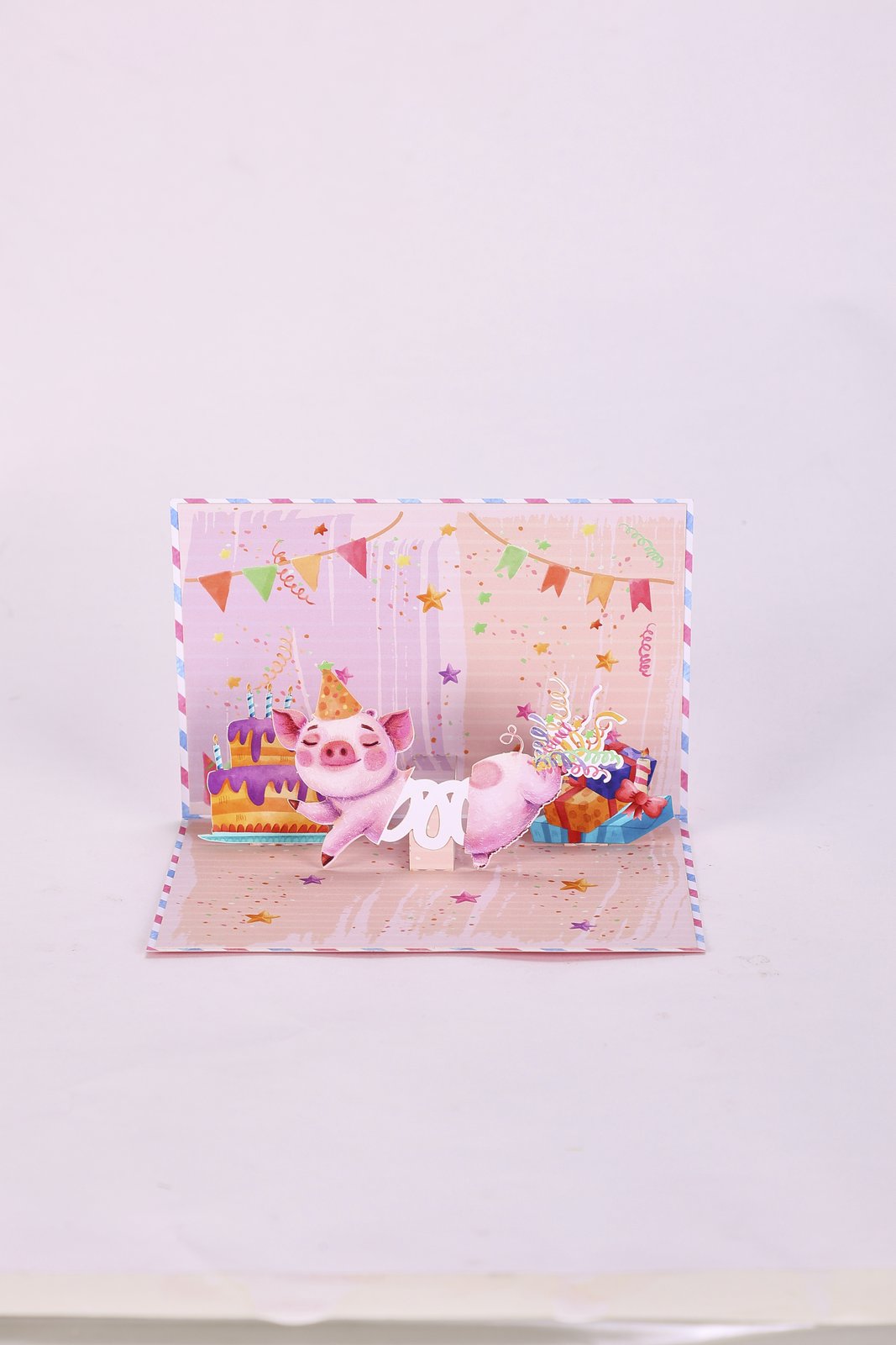 Pink Spring Toy Pig 90° Greeting Card