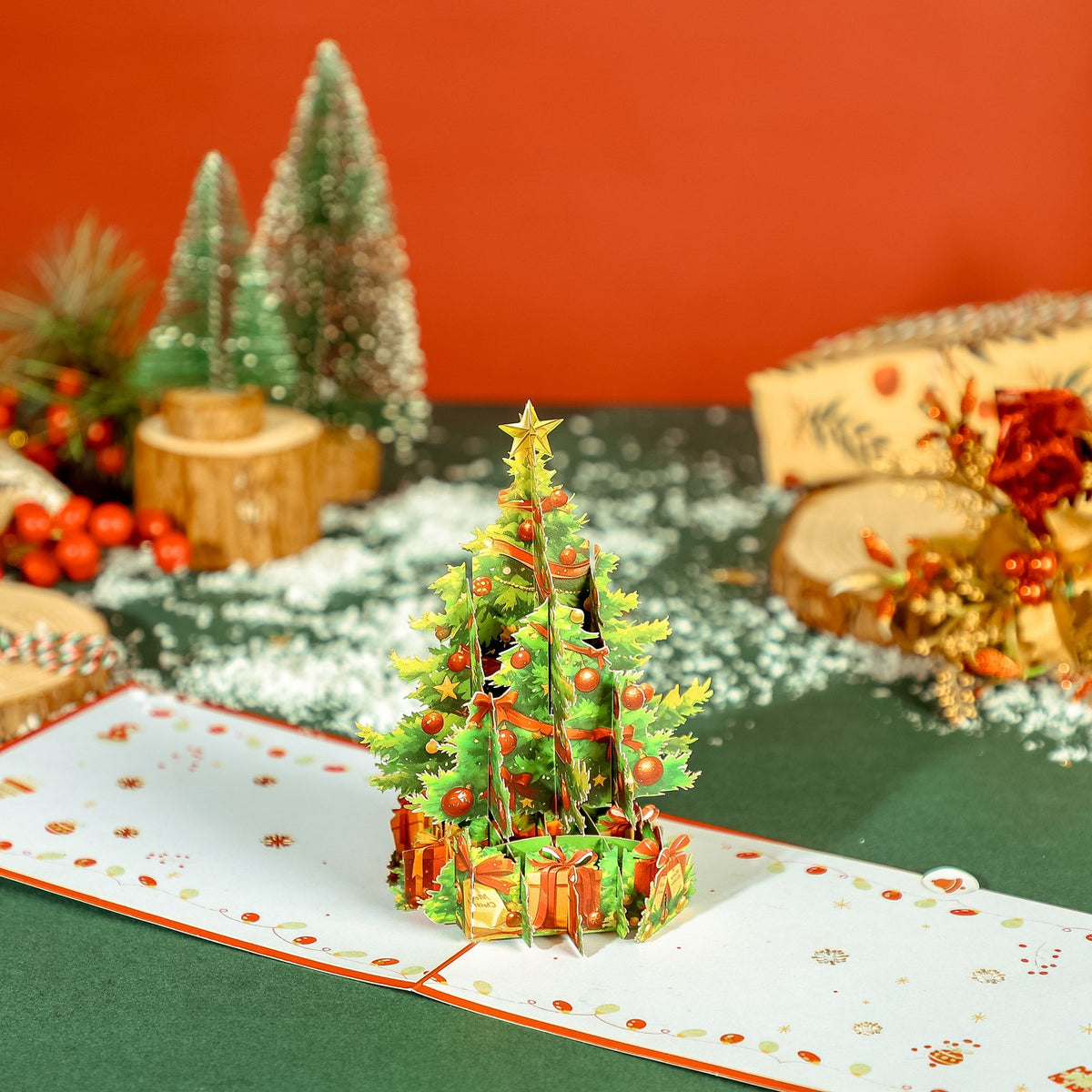 Red Tone Christmas Tree Pop Up Card