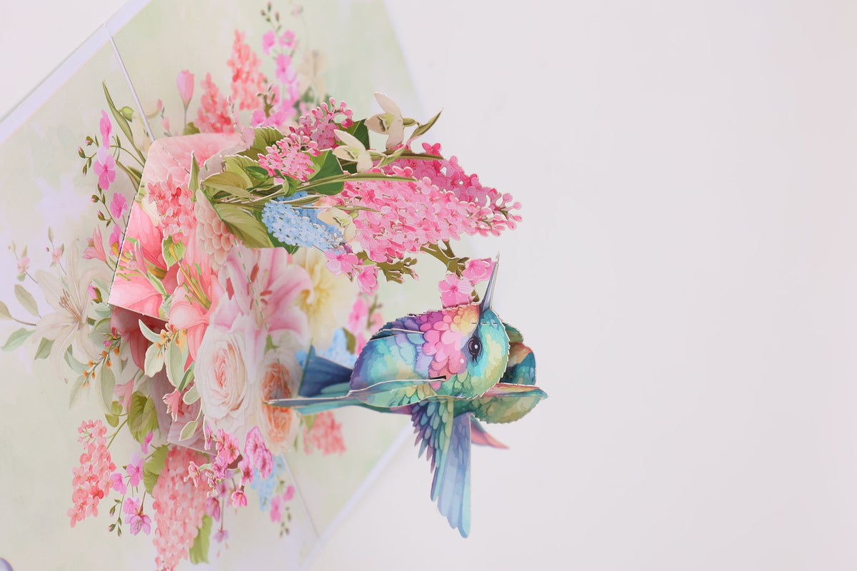 Pink Wisteria Hummingbird 3D Pop Up Card
