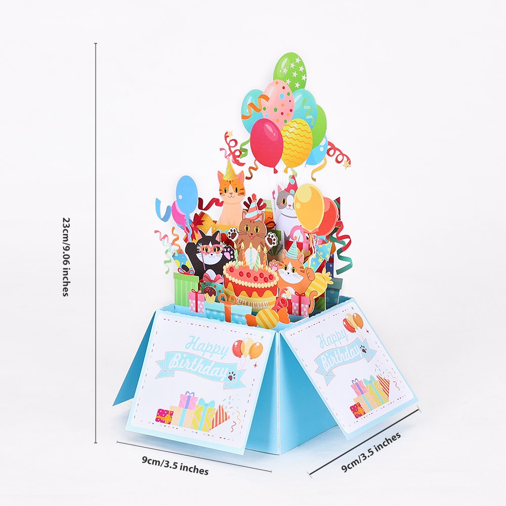 Clown Cat Balloon Birthday 3D Pop Up Card