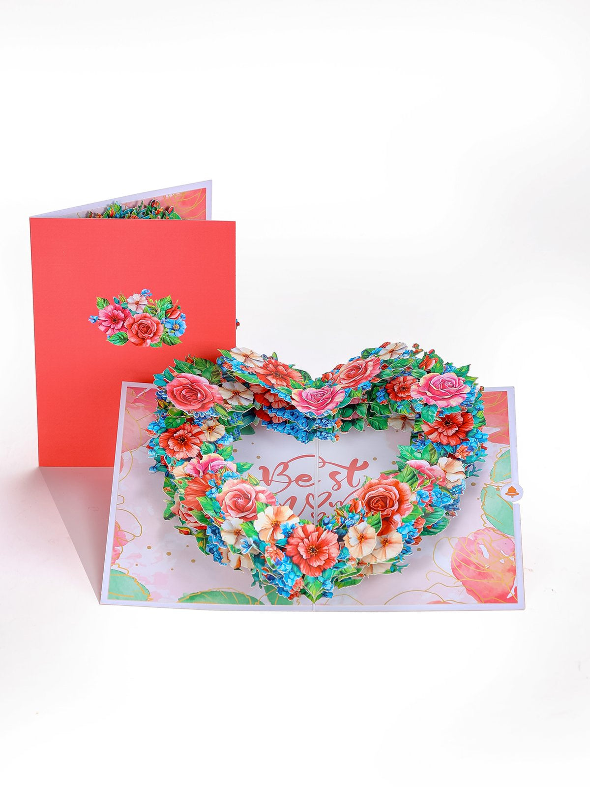 Best Mom Heart Floral Wreath Greeting Card