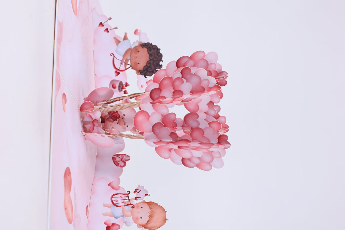 Valentine's Day Pig Hot Air Balloon 3D Pop Up Card