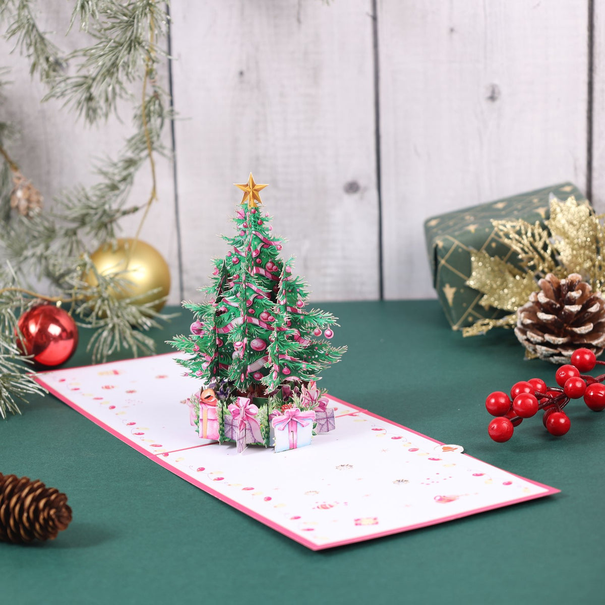 Pink Christmas Tree Greeting Card