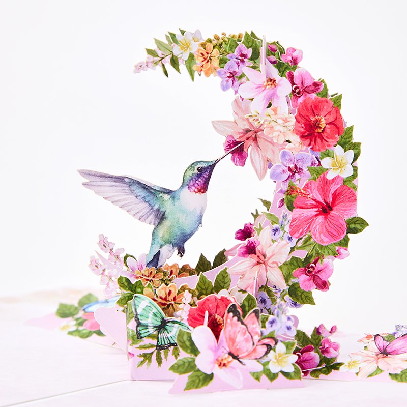Hibiscus Crescent Moon Hummingbird Pop Up Card
